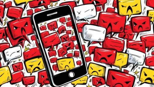 SNSが炎上している様子をアニメチックに描いた画像